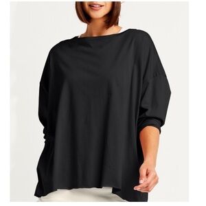 Planet by Lauren G Raw Hem Pima Cotton Sweatshirt Long Sleeve Black One Size